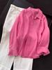 Women's Raspberry Pink Linen Sun Protection Shirt - High-End, Loose, Casual, Beautiful Summer Top