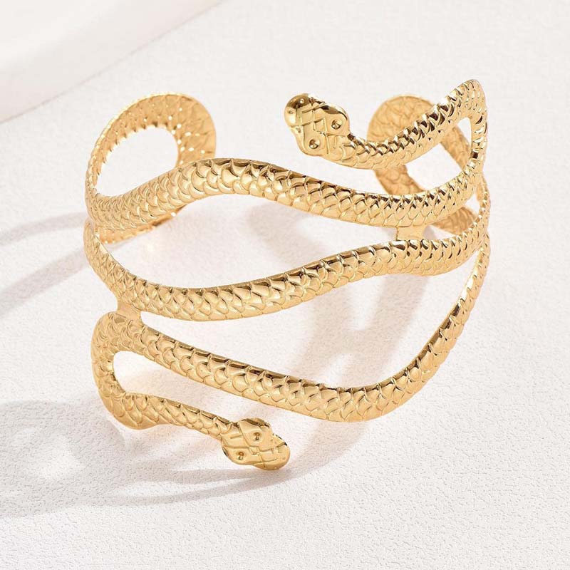 Vintage Metal Snake Shape Arm Chain Bracelets For Women Exaggerated Gold Color Animal Open Adjustable Cuff Bracelet Jewelry