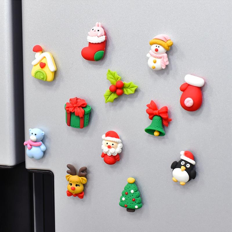 12pcs Cartoon Creative Christmas Gifts Santa Claus Refrigerator Magnets Magnetic Clasp Personality Magnet Magnet Home Decore