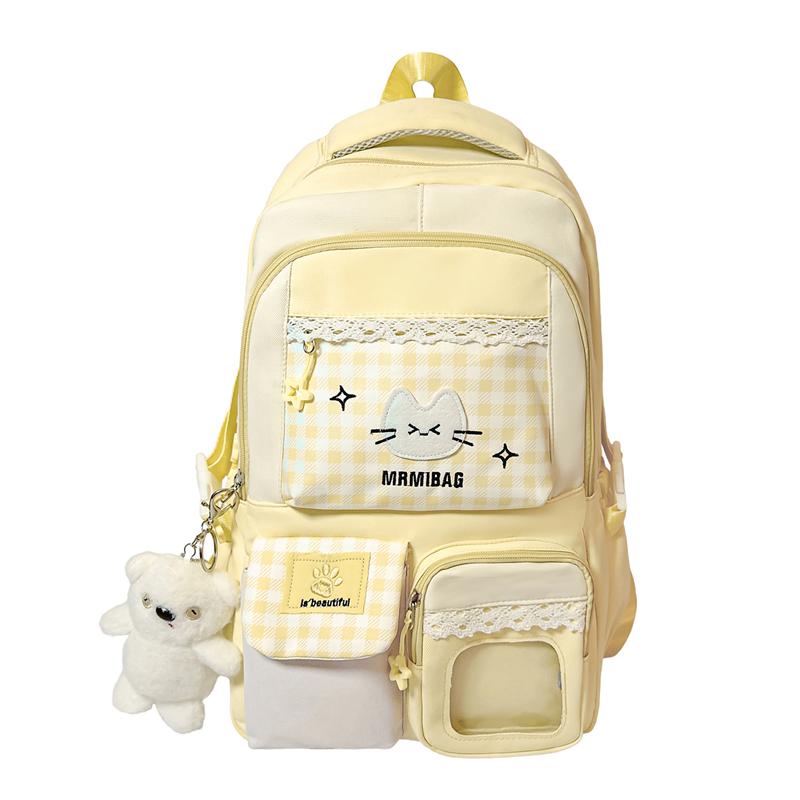 Contrast Color Plaid Backpack Women s Large Capacity Schoolbag жёлтый