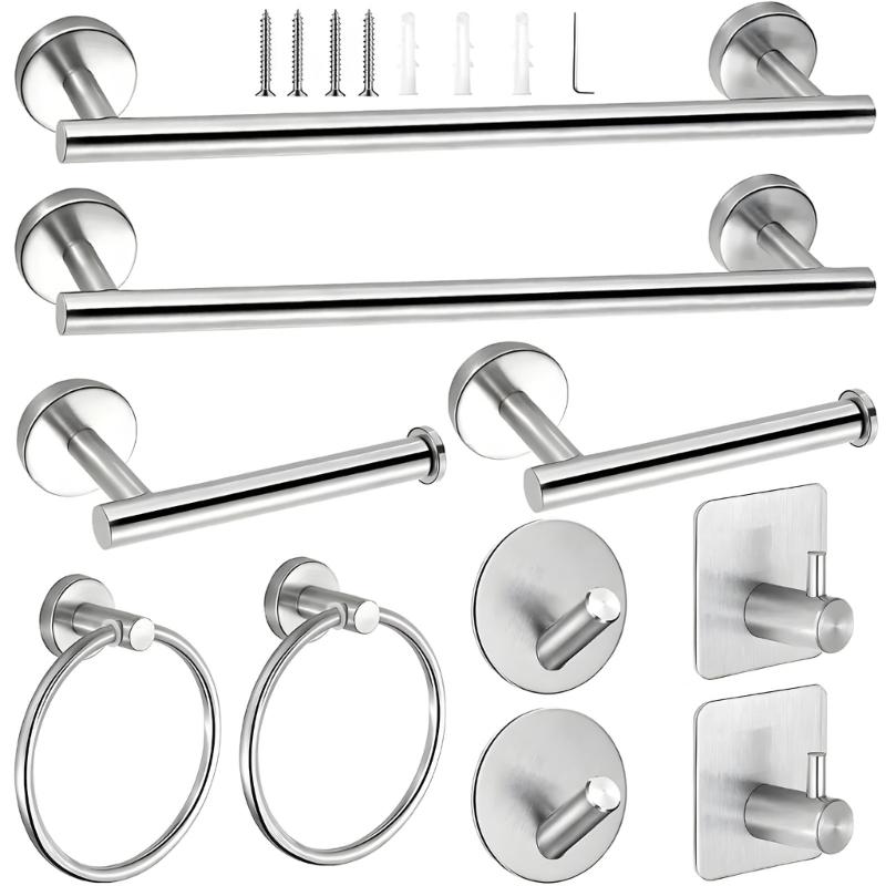 Stainless Steel Towel Rings Robe Hook Toilet Paper Holder Adhesive Towel Rack for Modern Bathrooms Easy to Install