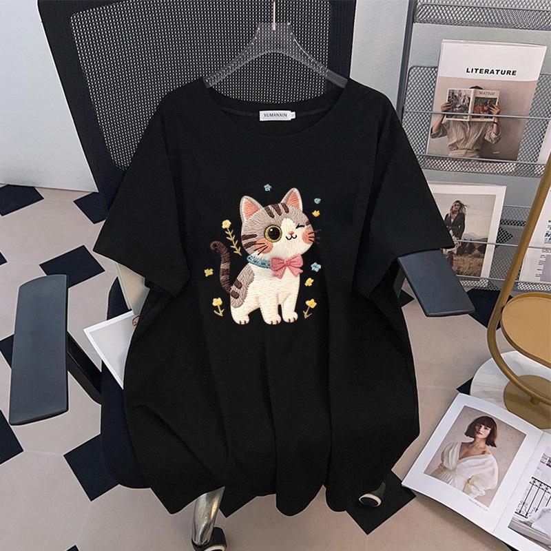 Plus Size Mid-Length Loose Slimming Short-Sleeve T-Shirt for Women (Available In Sizes 200/300/350 Jin)