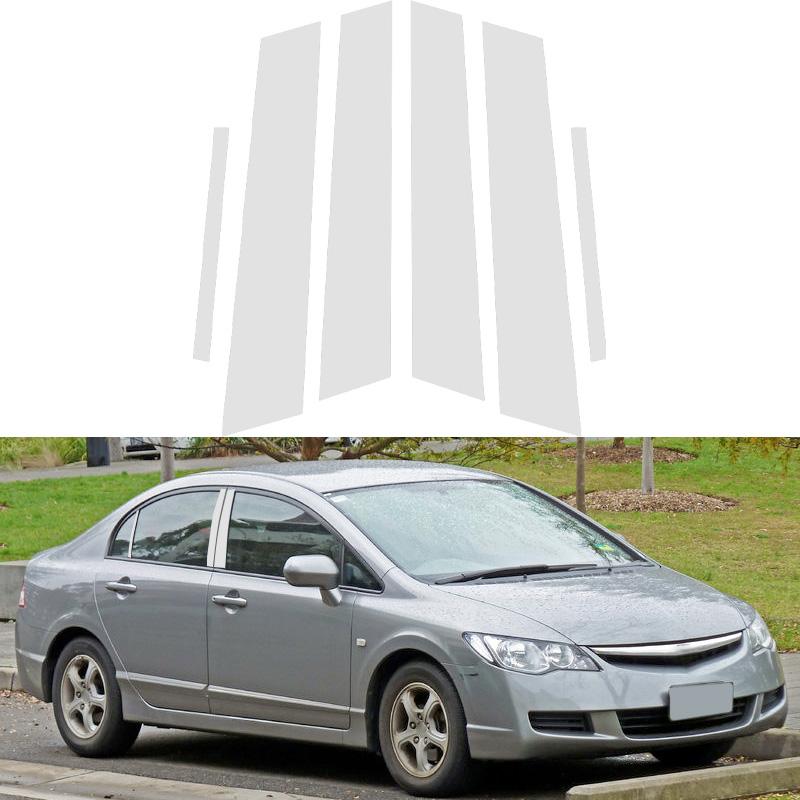 6pcs/set Silvery Car Door Window Pillar Post Trim Molding Cover B C Column Stickers Black Car Accessories For Honda Civic Sedan 2006-2011
