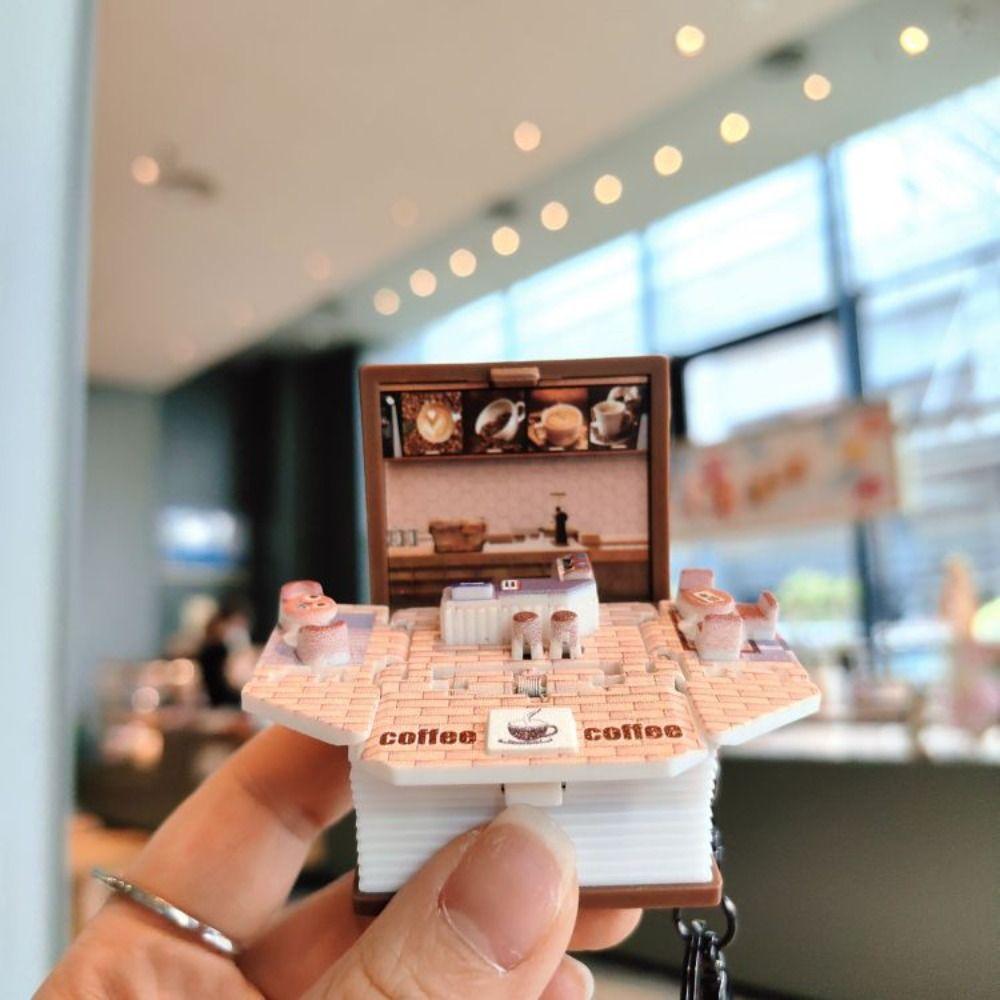 Milk Tea Shop Mini 3D Book Keychains Foldable Educational Science Doll Key Rings Cognitive Tools