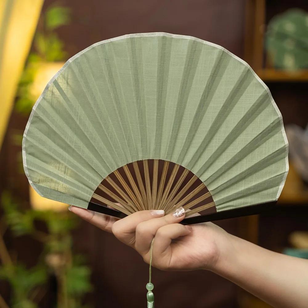 Creative Retro Mini Shell Fan Cotton Linen Cloth Solid Color Folding Hand Fan Gentle Chinese Style Handheld Fan Home Decoration