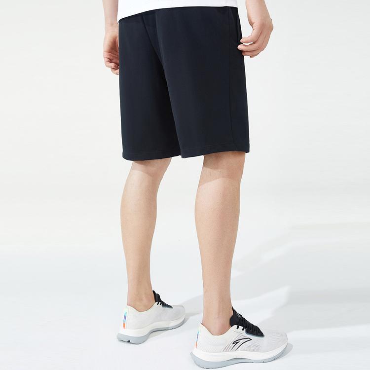 Anta Training Series Solid Color Logo Mid Waist Straight Leg Five Point Shorts Men Shorts Black 152327318-2