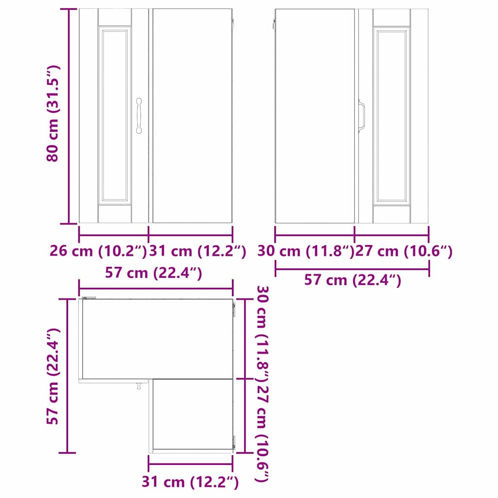 Wall Mounted Corner Cabinet PORTO Grey Sonoma 57 X 57 X 80 Cm