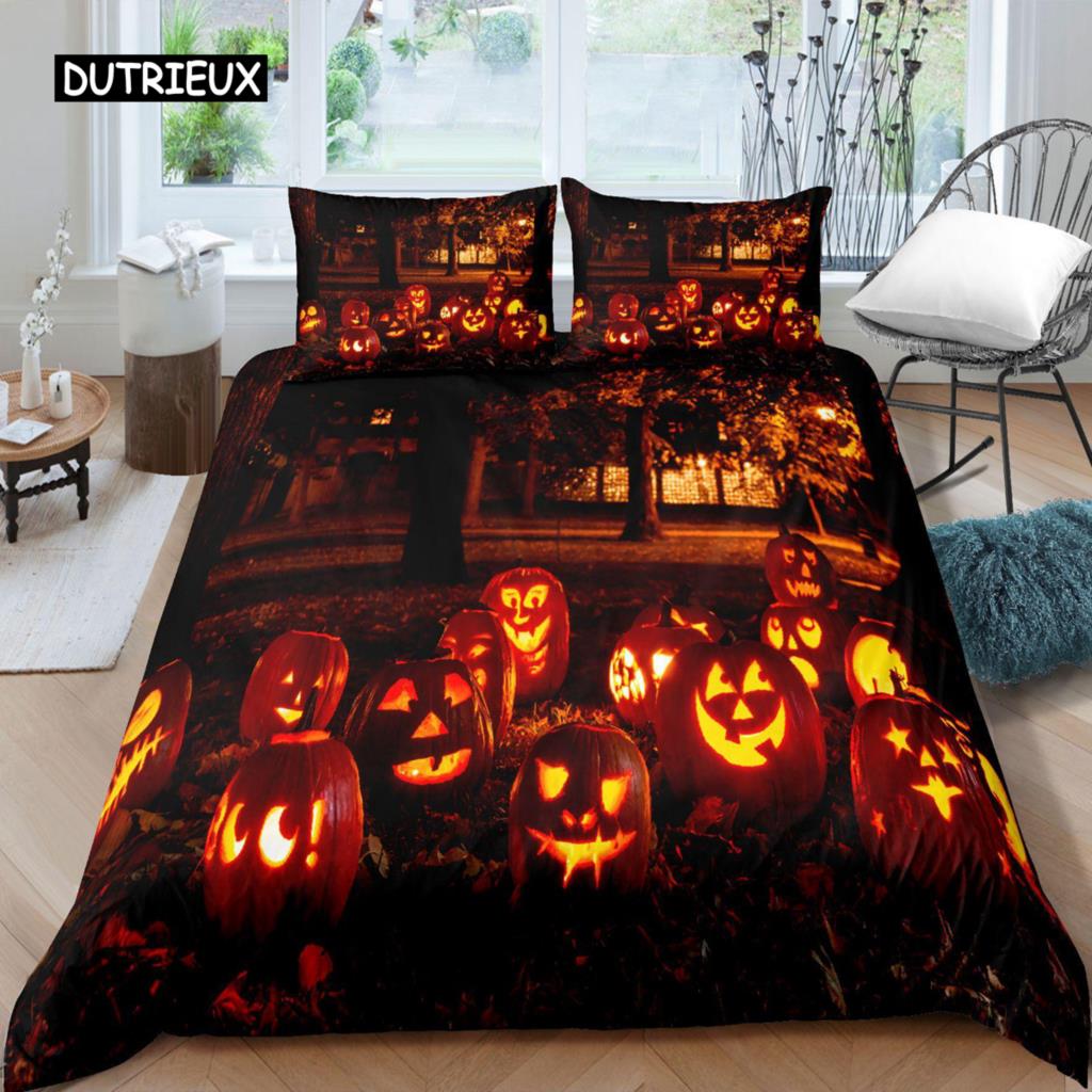 Comforter Halloween Halloween Pumpkin Ghost Festival Themed Bedding Set For Kid Boy Teen Microfiber Queen Size