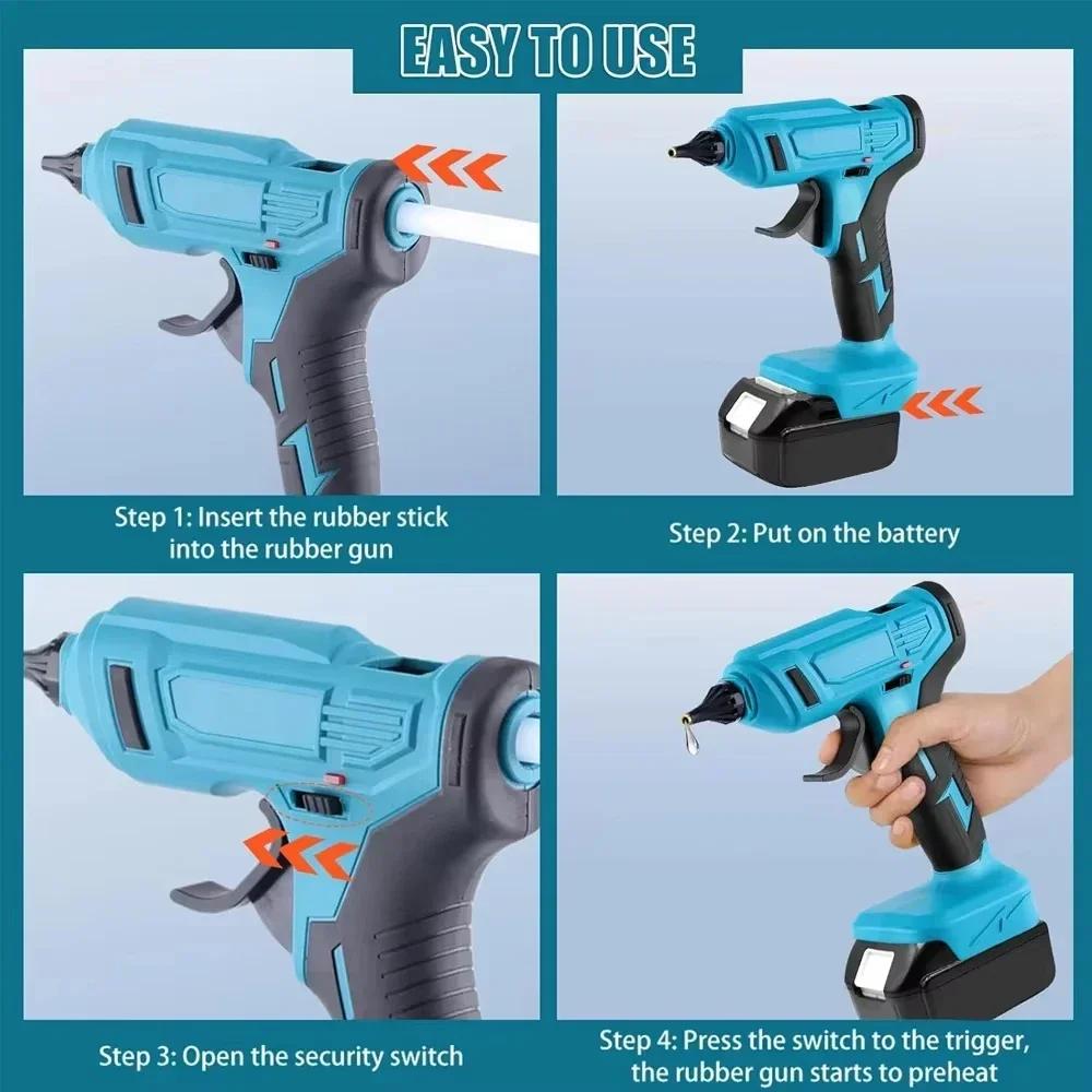 Rechargeable 100W Portable Hot Melt Glue Gun 280°C with 10x 11mm Sticks, DIY Repair Tool, Compatible with Makita 18V Batteries