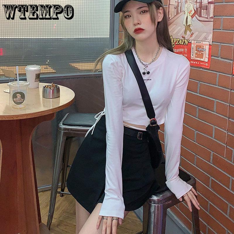 Langarm T-Shirts Frauen Cropped Ins Prevalent Bandage Tops Harajuku Ulzzang Street Spring Girl Causal Slim Shirts