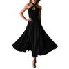 Retro Elegant Black Keyhole Backless Halter Neck A-line Long Dress for Women