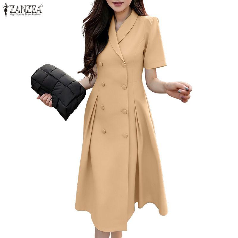 ZANZEA Damen Sommer V-Ausschnitt Lässiges Kurzarmkleid