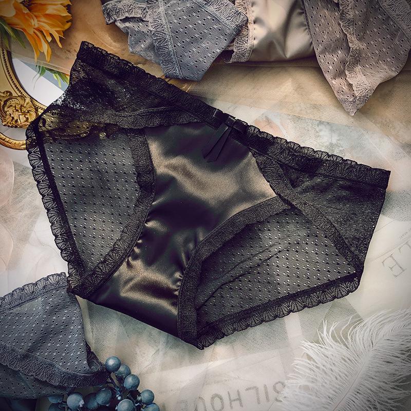 Women's Sexy Mesh Lace Panties - Lightweight, Breathable, Transparent, Mid-Rise Briefs with Pure Cotton Crotch.