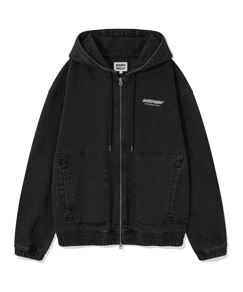 Wacky Willy Denim Hooded Zip-Up Jumper Black