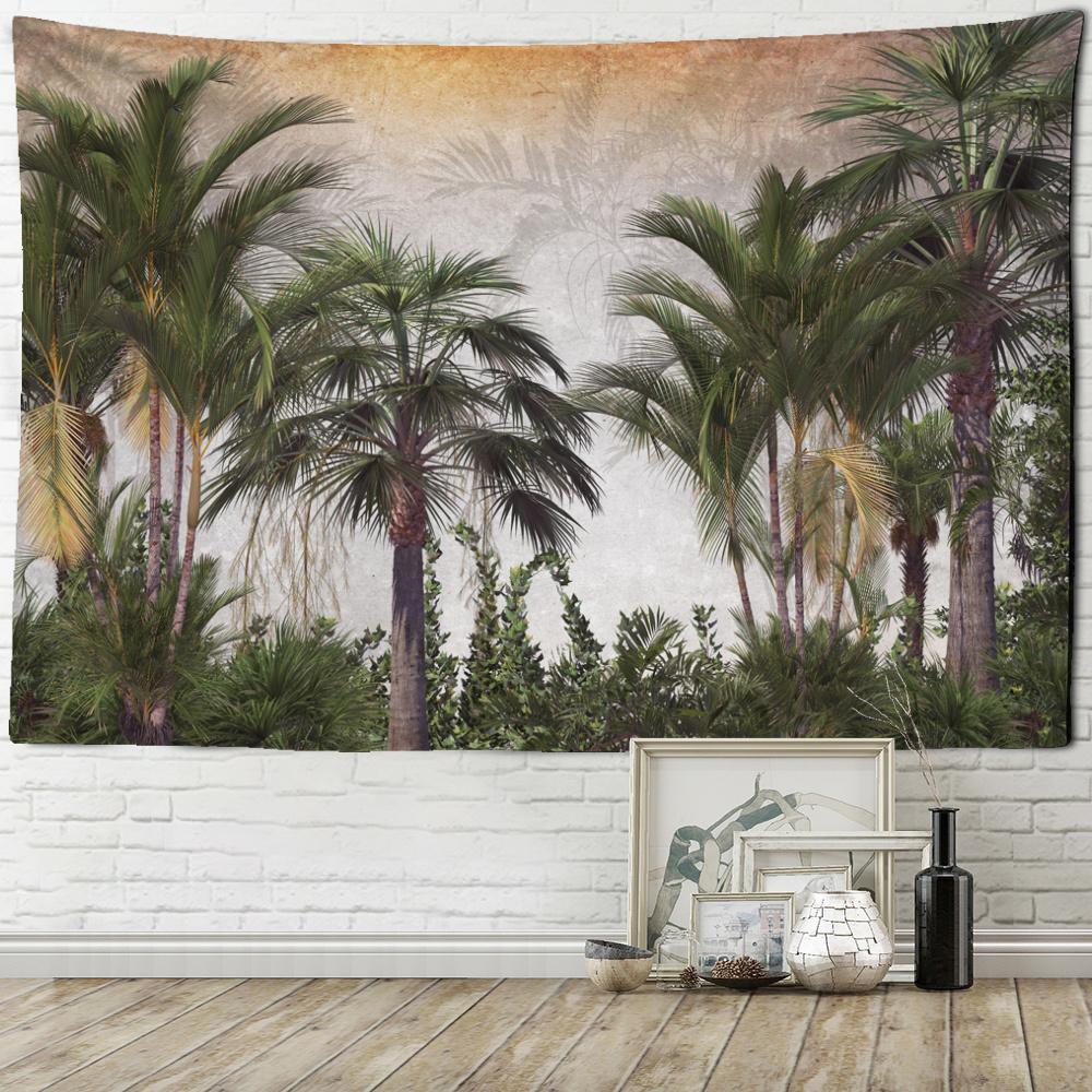 Tropical Plants Tree Tapestry Forest Illustration Wall Hanging Coconut Trees Pattern Tapestry for Bedroom Living Room Home Decor