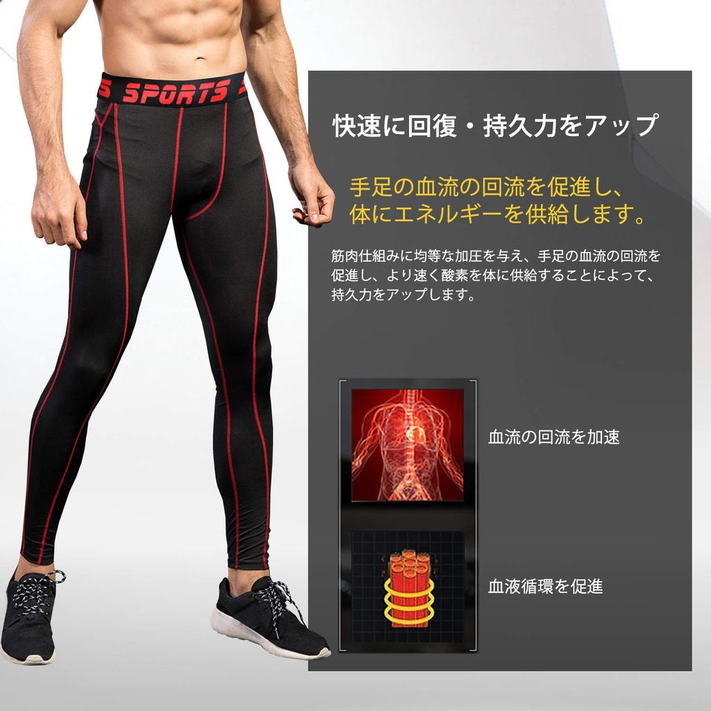 Sillictor Power Stretch Long Underwear Compression Tights Protection Moisture Wicking Quick yc1060 Size XL Men's [UV + + Drying] Black/Red,