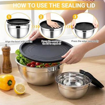 Mixing Bowls with Lids and Non Slip Stainless Steel Mixing Bowls Set for Baking Nesting Storage Bowls