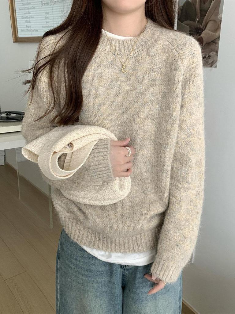 2026 Spring-Autumn Women's Chic Knit Sweater - Soft, Thick Korean-Style Base Layer Top