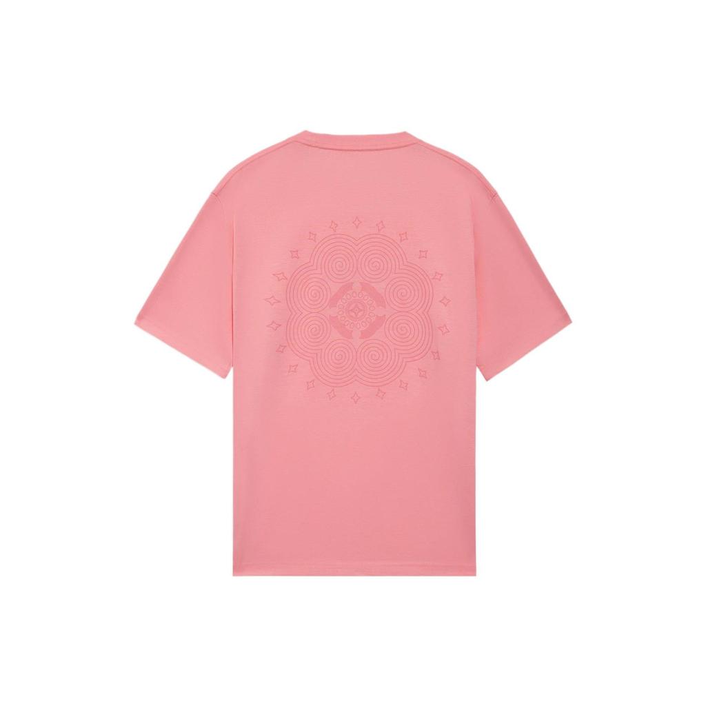 Li-Ning Fantazyjne Logo Haftowany Nadruk Okrągły Dekolt Krótki Rękaw T-Shirt Unisex Top Różowy AHSS098-6