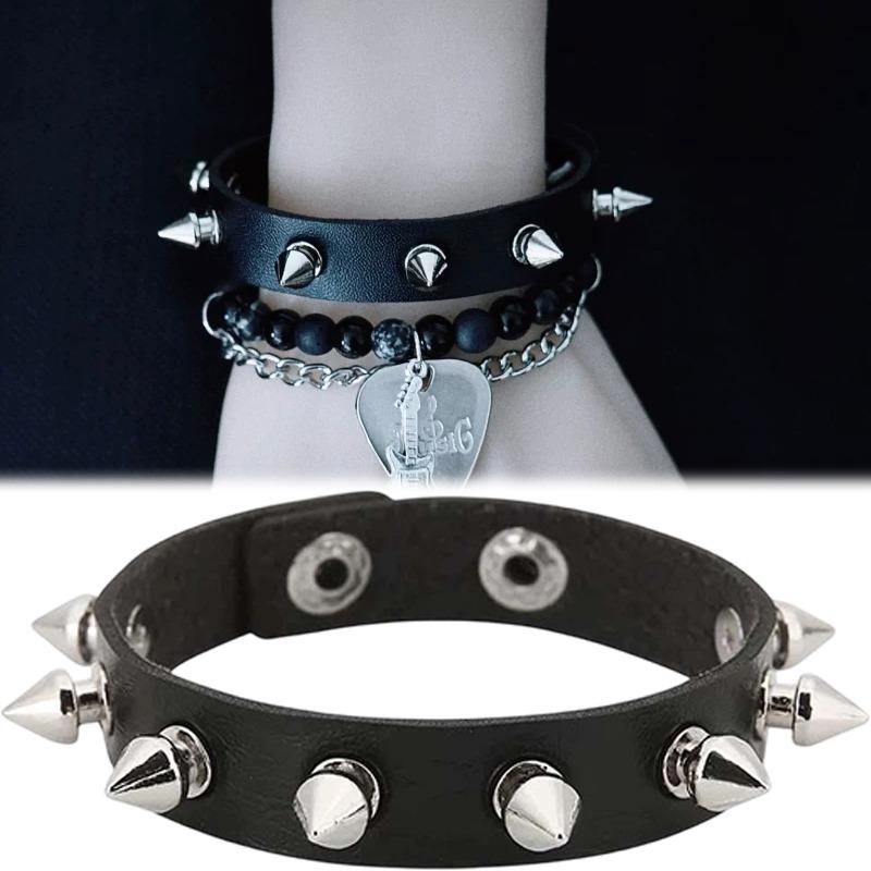 2026 Retro Punk Star Spikes Rivet Skull Studded Bracelet Black White Pu Leather Wristband Men Women Jewelry Gothic Accessories