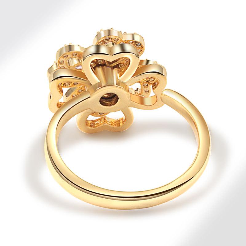 Offener Ring mit Zirkonia-Blume, Damen-Design, Nischenring, zweifarbig, Sonnenblume, doppelte Kamelie, personalisierbar, vielseitig verstellbar, Windmühlenring, Schmuck