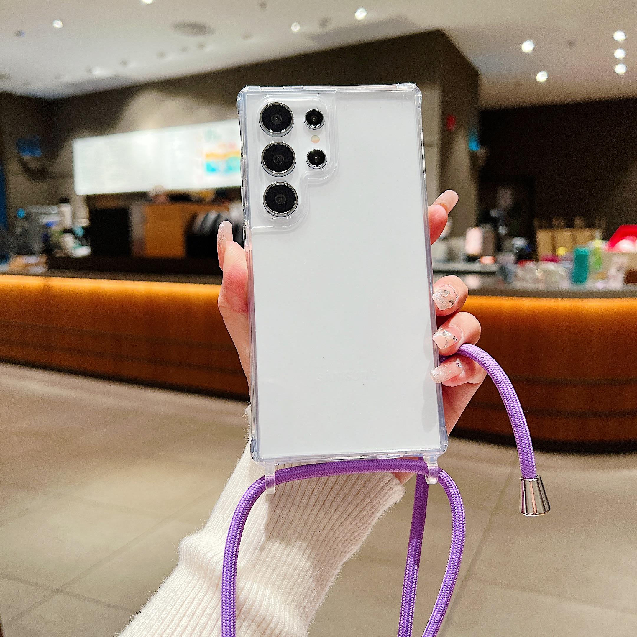 

Прозрачный чехол-шнурок на шею через плечо для Samsung S25 S24 S23 S22 Plus Ultra FE A55 A35 A25 A15 A54 A34 Противоударный чехол For S25 Ultra