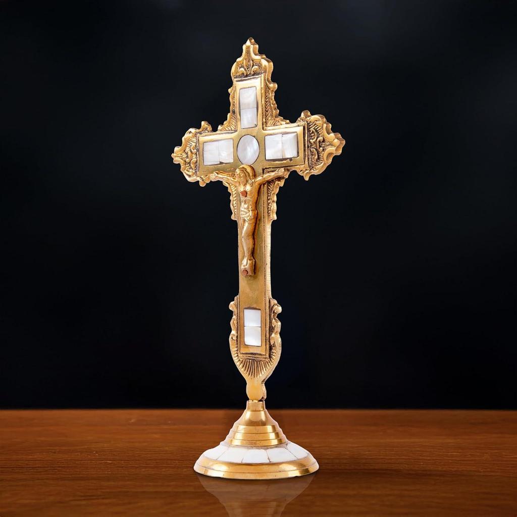 Traditional Stone Studded Orthodox Holy Cross Brass Jesus Christ Statue Catholic Crucifix for Home Church and Chapel Decoration Statue