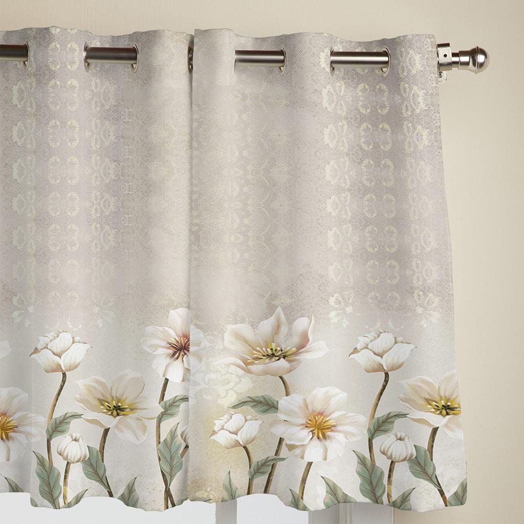 Vintage Background Flowers Window Curtain Living Room Luxury Valance Curtain for Bedroom Home Kitchen Decor Curtain