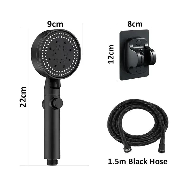 5 Adjustable Modes Shower Head High Pressure Bathroom Accessories Showerheads with Hose Water Saving One-Key Stop Spray Nozzle