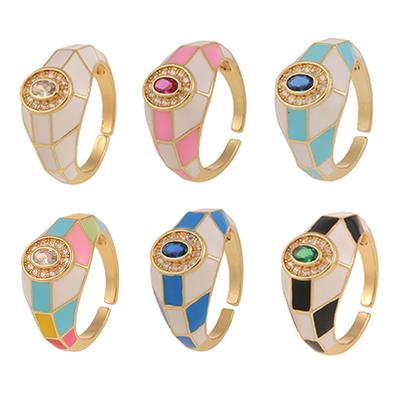 Fashion Trend Color Enamel Stitching Open Ring Dainty All -Match Contrast Finger Ring For Women Girls Geometric Jewelry Gifts