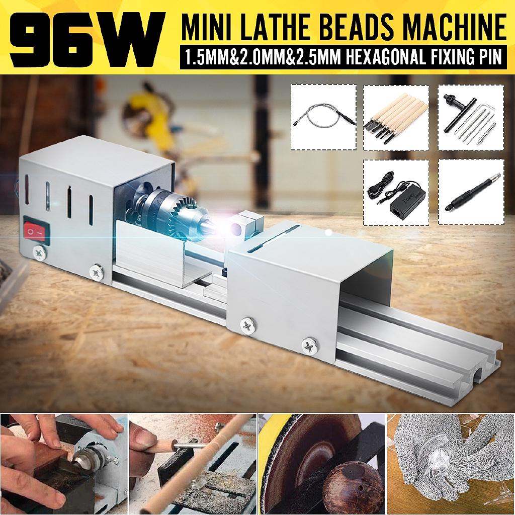 DC 12-24V Mini Lathe Beads Machine Woodwork DIY Lathe Standard Set with Carving Cutter Wood Lathe