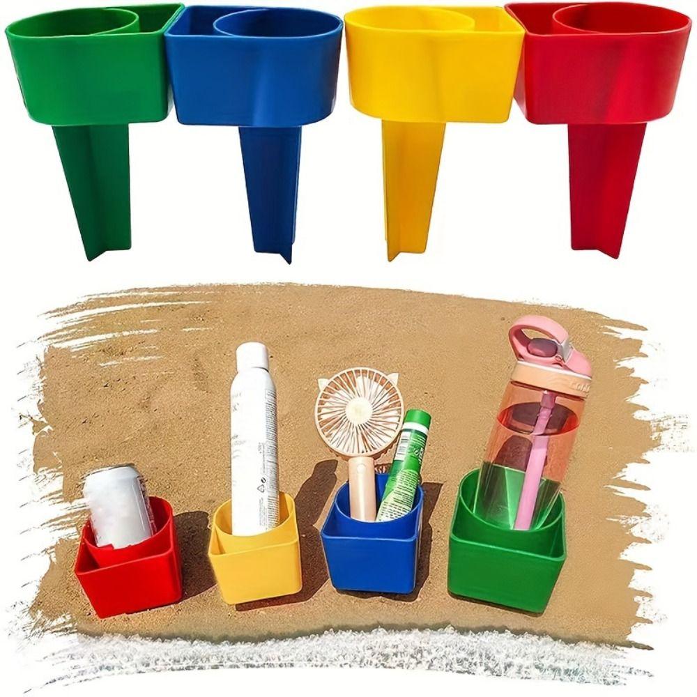 Sand Stake Beach Cup Holder Phone Pocket Sand Drink Stand Sunbathing Beach Organizer Outdoor
