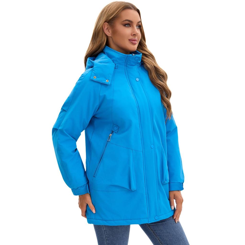 Women’s Warm Windcheaters Detachable Hooded Fleece Lined Zipper Coats Windproof Parka Outdoor Hiking Mountaineering Jackets