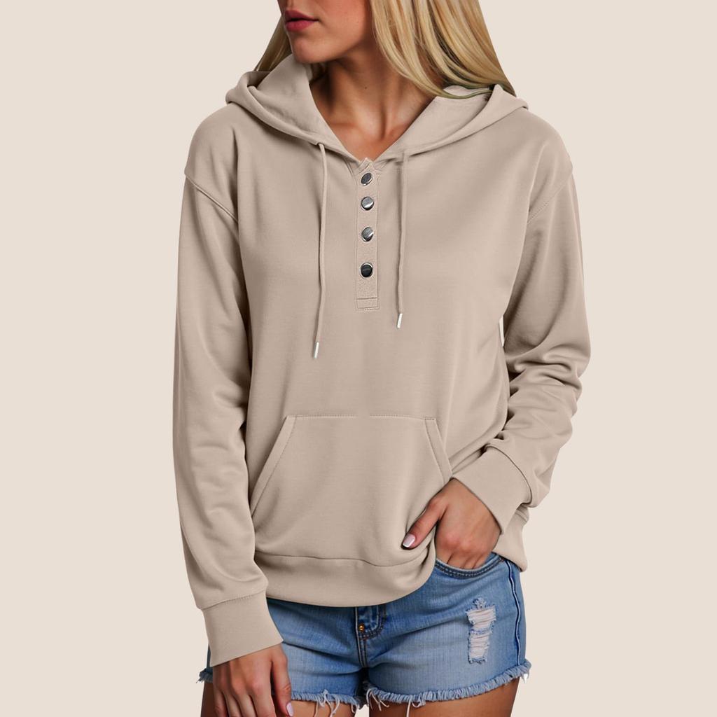 Women's Long Sleeve Hoodie Pullover Button Up Hoodie Casual Solid Color Casual Hooded