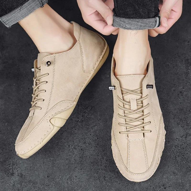Comfortable Men's Casual Shoes High Quality Soft Retro Lace Up Shoes Unique Texture Versatile for Office Commuting Le Fu Shoes