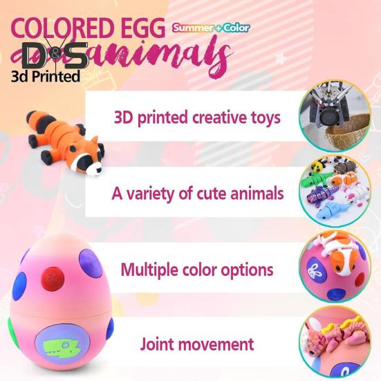 Dračí vejce s mini zvířátky 3D tištěné kloubové figurky zvířat uvnitř kapsy na vajíčko, hračka pro domácí mazlíčky, dárek pro děti, velikonoční košíky, dárky