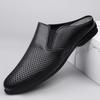 Mules Men Half Shoes For Man Slippers Leather Mens Semi-Drag Casual Shoes Backless Loafers Male Slides Flats Closed Toe Sandals