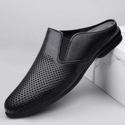 Mules Men Half Shoes For Man Slippers Leather Mens Semi-Drag Casual Shoes Backless Loafers Male Slides Flats Closed Toe Sandals