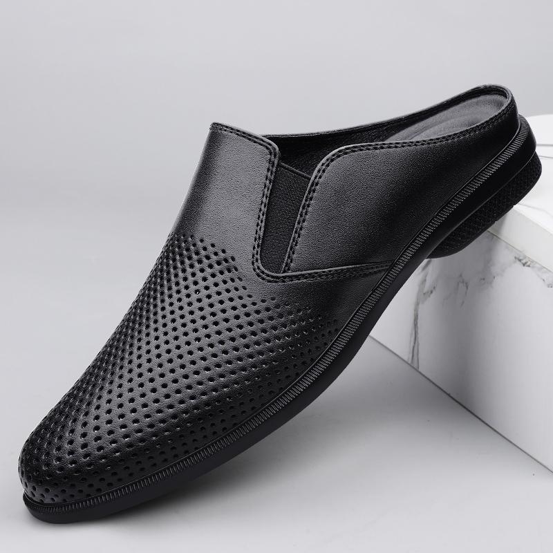 Fashion Genuine Leather Mens Slippers Fashion Simple Slippers Classic Mules Shoes Soft Antiskid Male Half Drag Comfy Slip on Lazy Flats