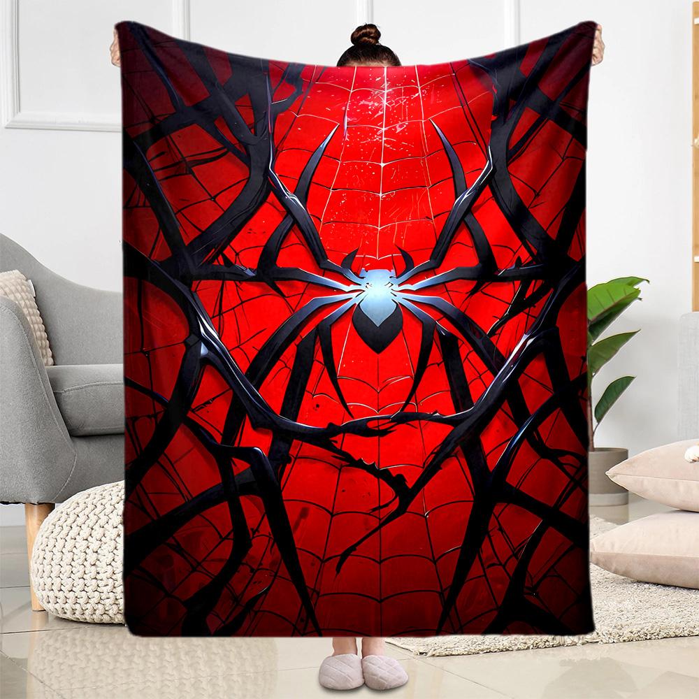 Black Spider On Red Background Flannel Blanket-Soft and Suitable for Sofas,Beds,Offices,Travel,All Seasons,Great Gift for Holidays and Birthdays.