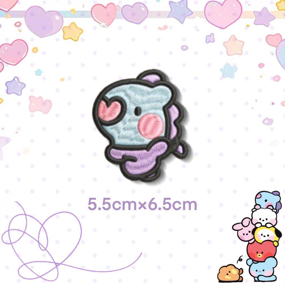 Bt21 Cartoon Embroidered Fabric Patch Heart-Shaped Sheep Dog Self-Adhesive Sewn-Free Cute Clothing Patch Character Icon