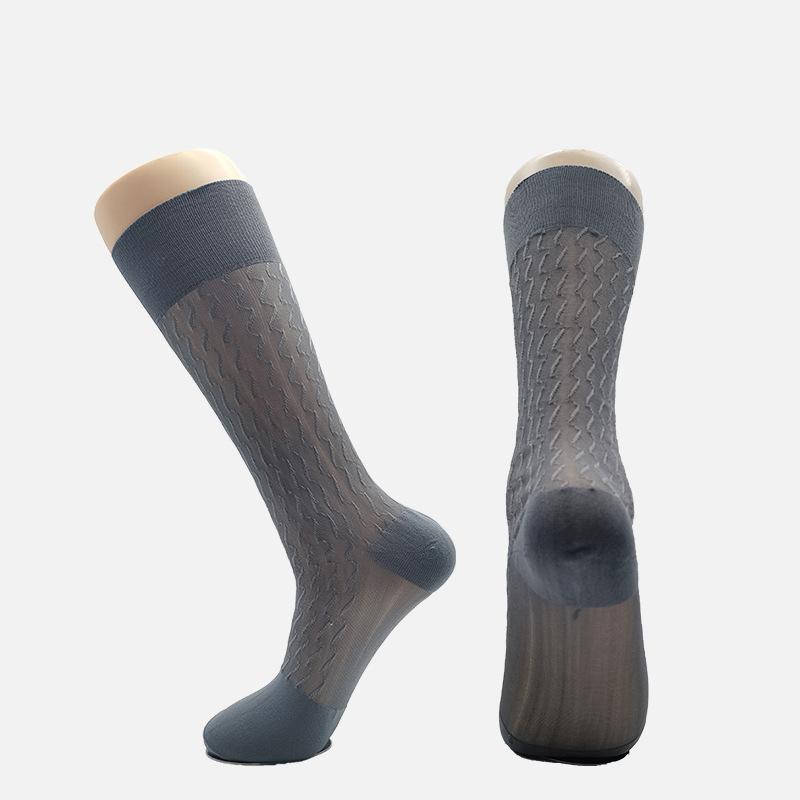 5 Pairs High Quality Luxury Silk Socks Large  Retro Stockings Fashion Jacquard Wave Long Business Dress Sheer Socks For Men