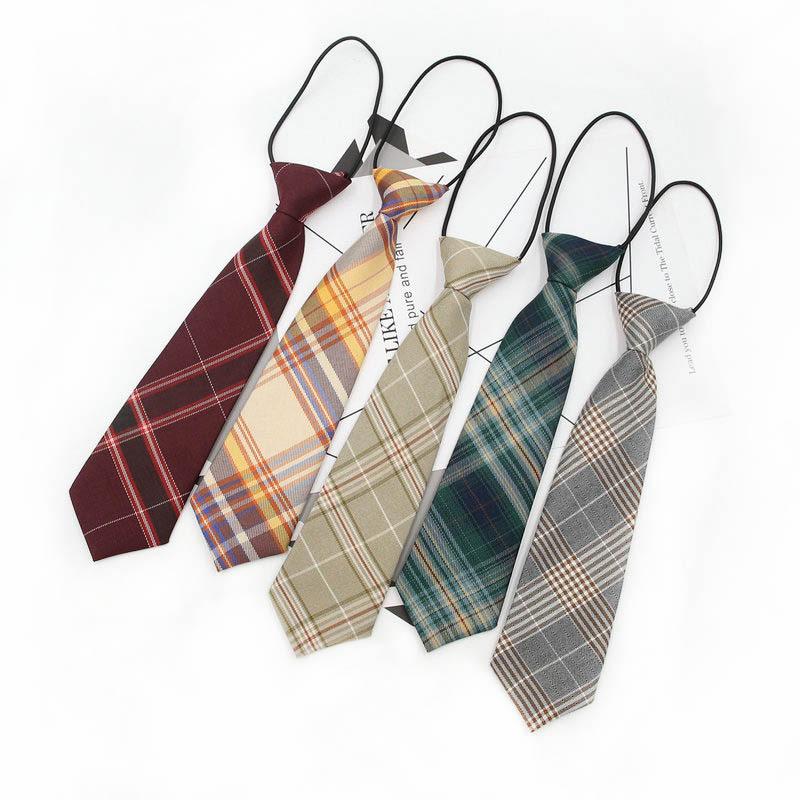 Ins Plaid Cotton Tie, Women'S Uniform College Style Rubber Band, Free Lazy Tie