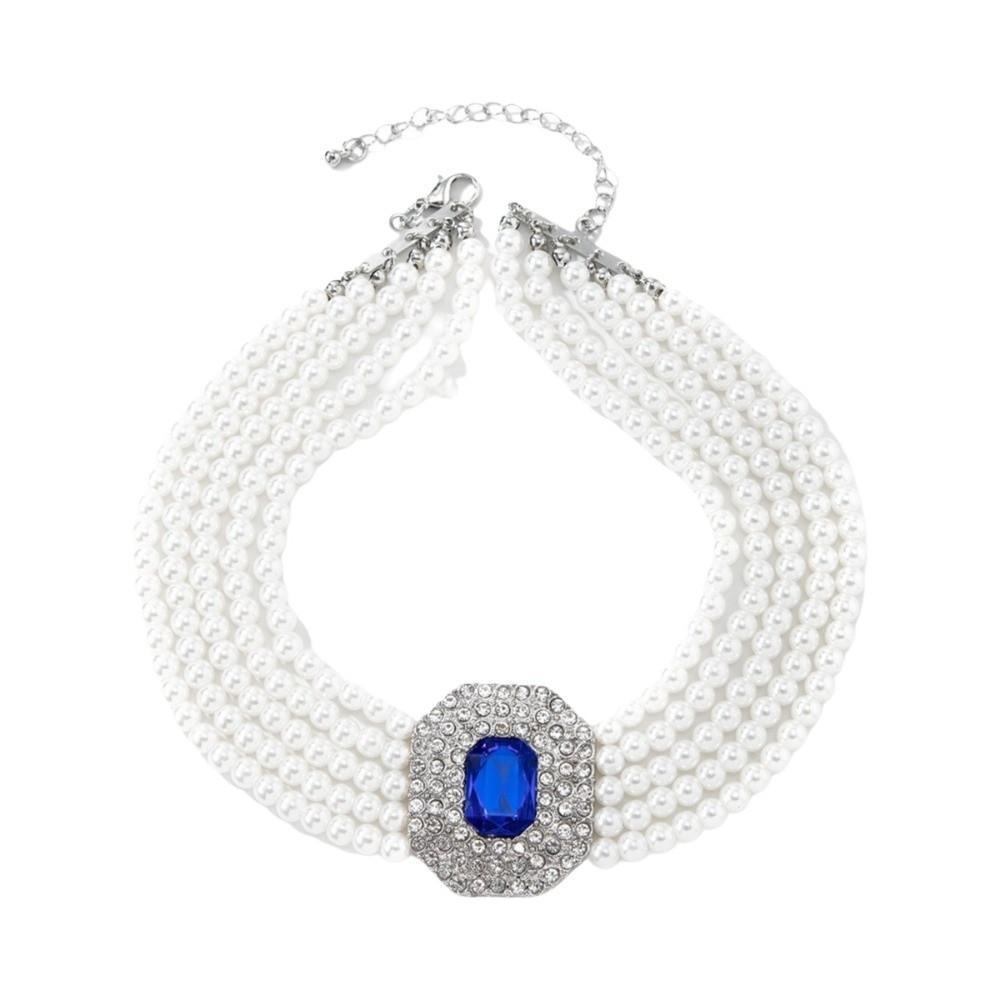 Five Layer Pearl Multilayer Necklace Imitation Pearl Women Choker Rhinestone Necklace  Wedding
