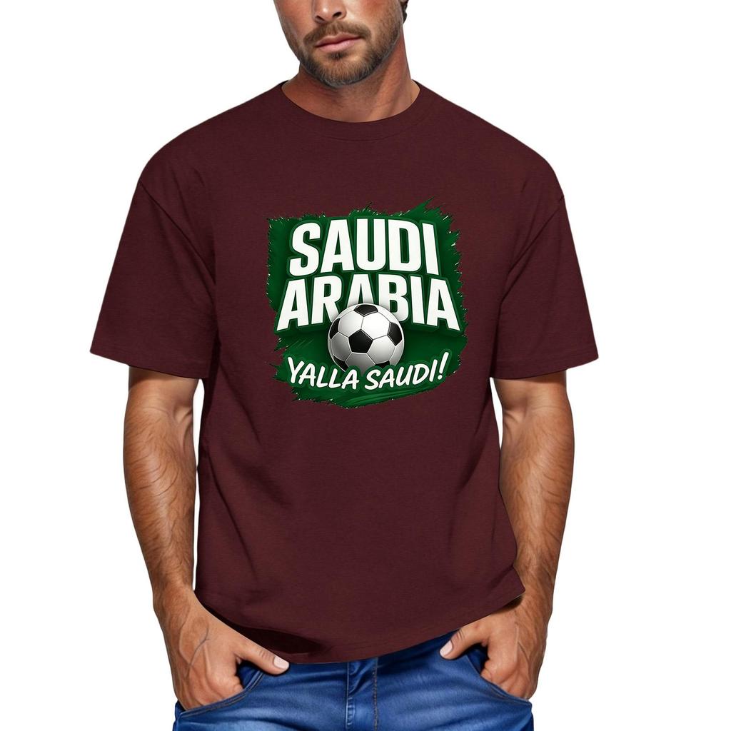 Men's Short Sleeve Crew Neck T-Shirt Featuring Saudi Arabia Football Graphic Print Casual Fit Comfortable Material Suitable for Everyday Wear