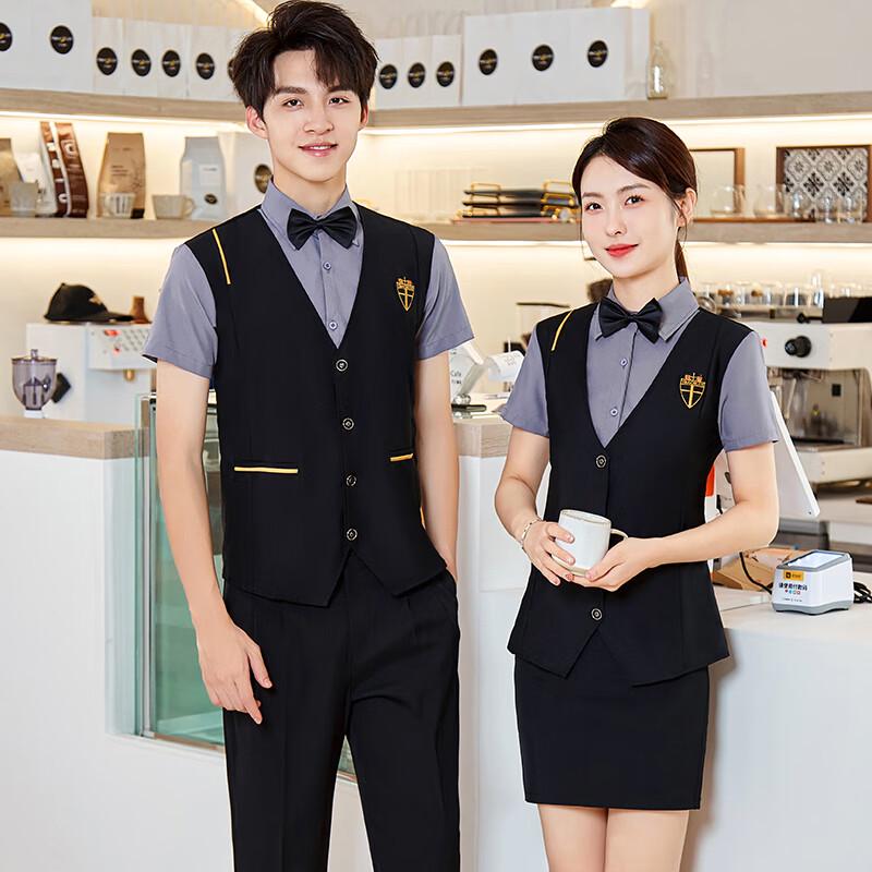Summer Hotel Staff Short-Sleeve Faux Two-Piece Uniform
