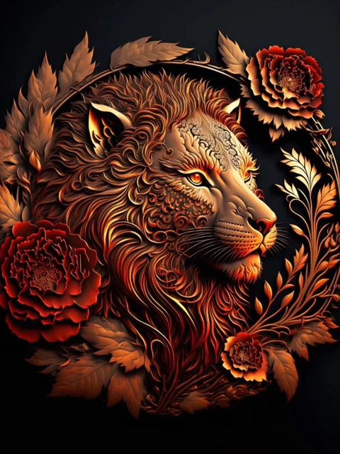 5D Diy Diamond Painting Gold Lion And Flowers Cross Stitch Animal Head Diamond Art Embroidery Mosaic Home Decoration Gifts