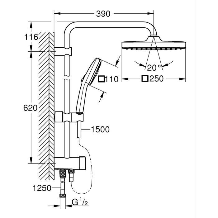 Duschsäule mit manuellem Umsteller - Wassersparend - GROHE Vitalio Comfort 250 - Mattschwarz - 266982431