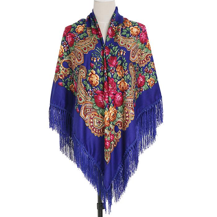 Ethnic Print Tassel Shawl: Large Square Scarf for Women - Autumn/Winter Style