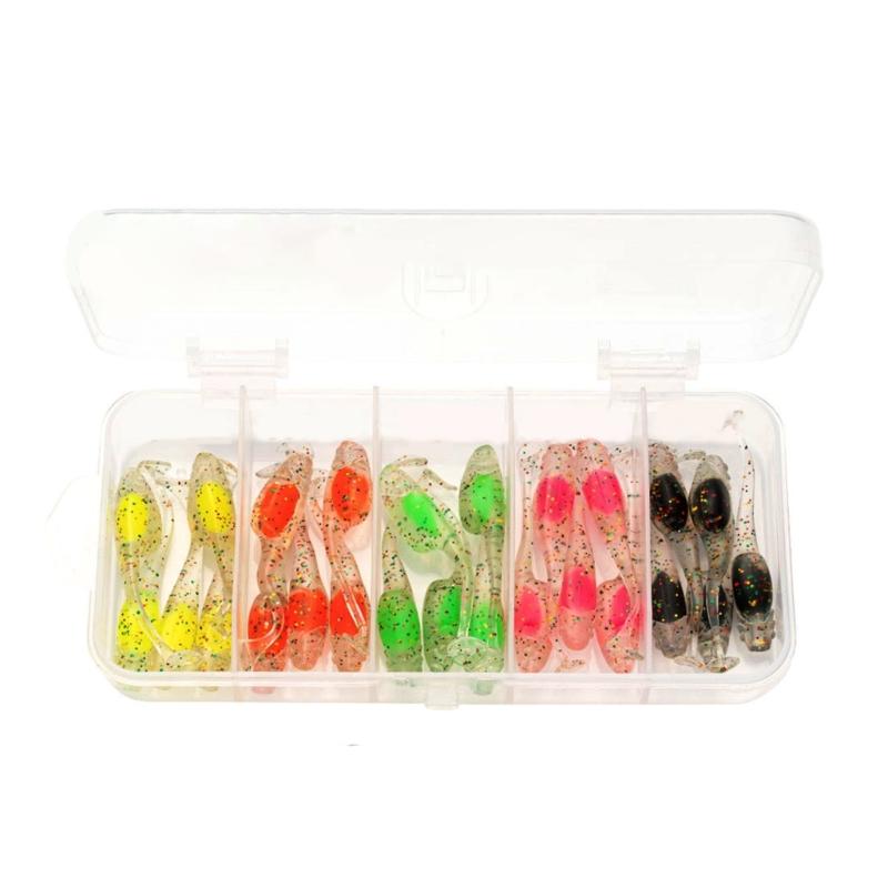 

25Pcs Artificial Worm Baits with Storage Box Fishing Lures Paddle Tail Swimbait T Tail Baits Fishing Lures Swim Baits 1